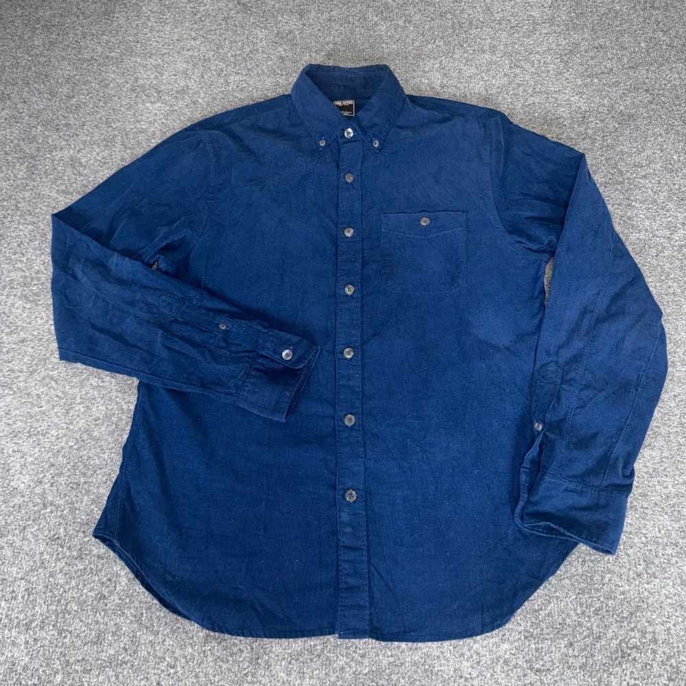 Todd Snyder Mens Medium Navy Blue Corduroy Button Down Shirt Long Sleeve Casual